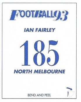 1993 Select AFL Stickers #185 Ian Fairley Back